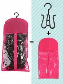 1 zestaw wieszaków na peruki, uchwyt na przedłużki do włosów, przechowywanie peruk na wiele peruk, torby do przechowywania z wieszakiem, uchwyt na perukę, pyłoszczelny, przechowywanie przedłużek do włosów z haczykiem, przedłużki do włosów, peruki i akcesoria (czarne) gorący róż, fioletowy, 1 szt. wieszaka na perukę i 1 szt. przechowywania peruk