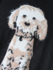 JIANHU Loose Round Neck Printed Sweater,Long Sleeve Tops - Black - View 6