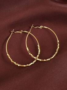 1pair Simple & Elegant Silver-Tone Hoop Earrings - Gold - View 2