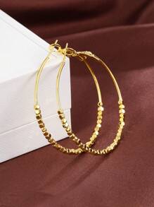 1pair Simple & Elegant Silver-Tone Hoop Earrings - Gold - View 1