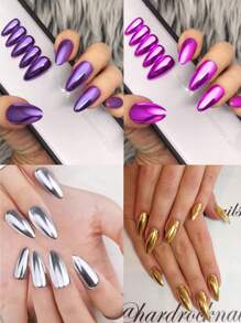 96pcs Almond-Shaped Short Metal Silver Mirror Holographic Nail Sequins + 4pcs Jelly Glue Sheets + 4pcs Nail Files - Multicolor - View 1