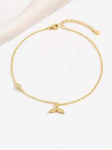 1 Stück 925 Sterling Silber einfach elegantes Fischgräten Design Fashion Fußkettchen, für Kinder Alltagstragen & Feiertage