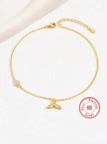 1 Stück 925 Sterling Silber einfach elegantes Fischgräten Design Fashion Fußkettchen, für Kinder Alltagstragen & Feiertage