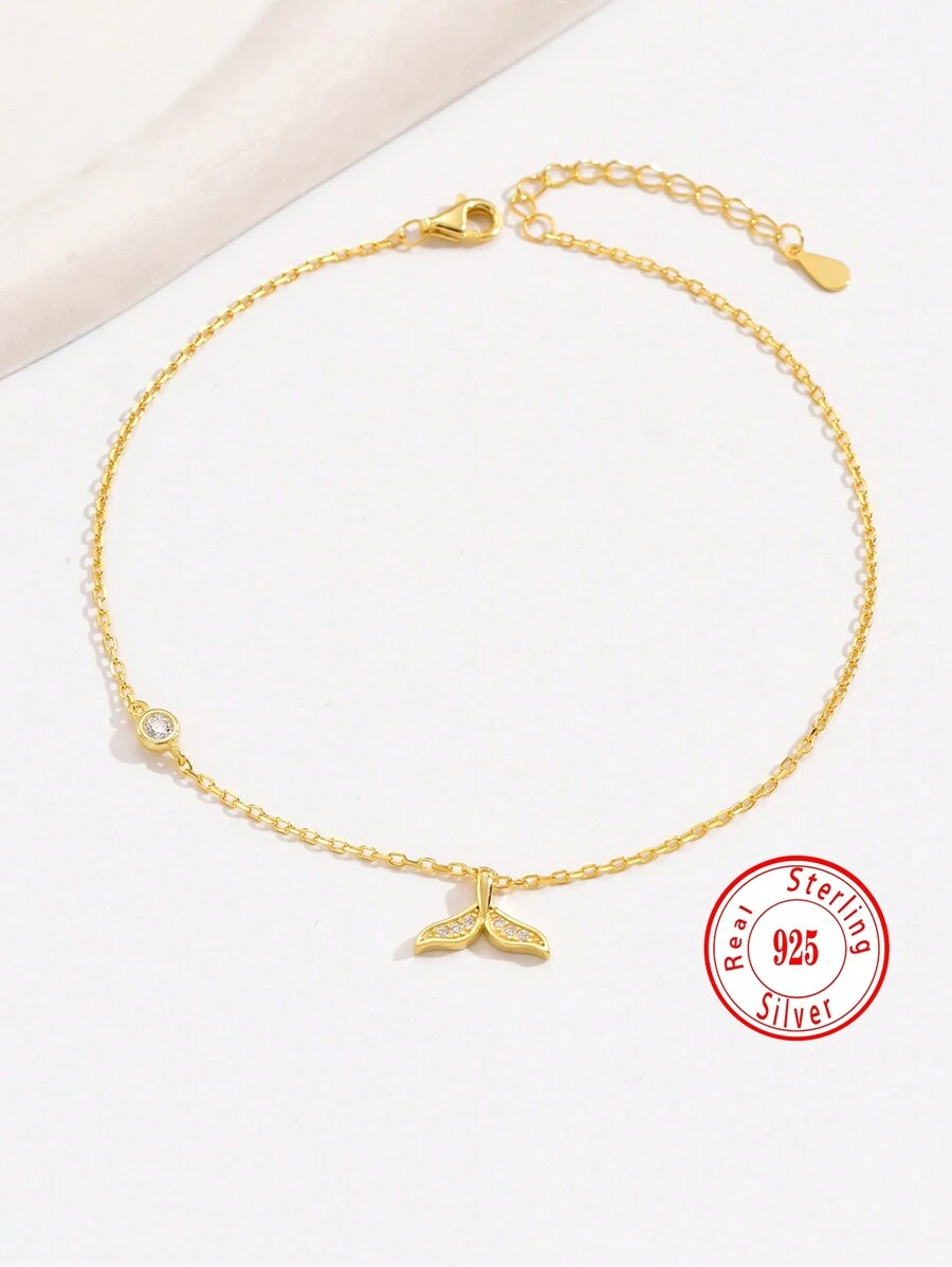 1 Stück 925 Sterling Silber einfach elegantes Fischgräten Design Fashion Fußkettchen, für Kinder Alltagstragen & Feiertage