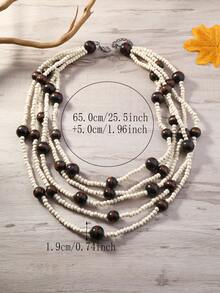 Handmade Boho Retro Multilayer Necklace, Classic European And American - Black and White - View 3