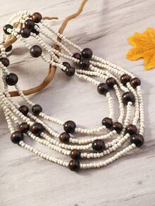 Handmade Boho Retro Multilayer Necklace, Classic European And American - Black and White - View 5