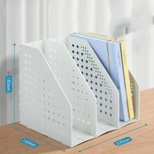 1入組三部分折疊式書架，可延伸＆縮回的書架，帶有摺疊文件夾/桌面組織架，適合學生使用 - 三聯白色均碼 - 查看 3