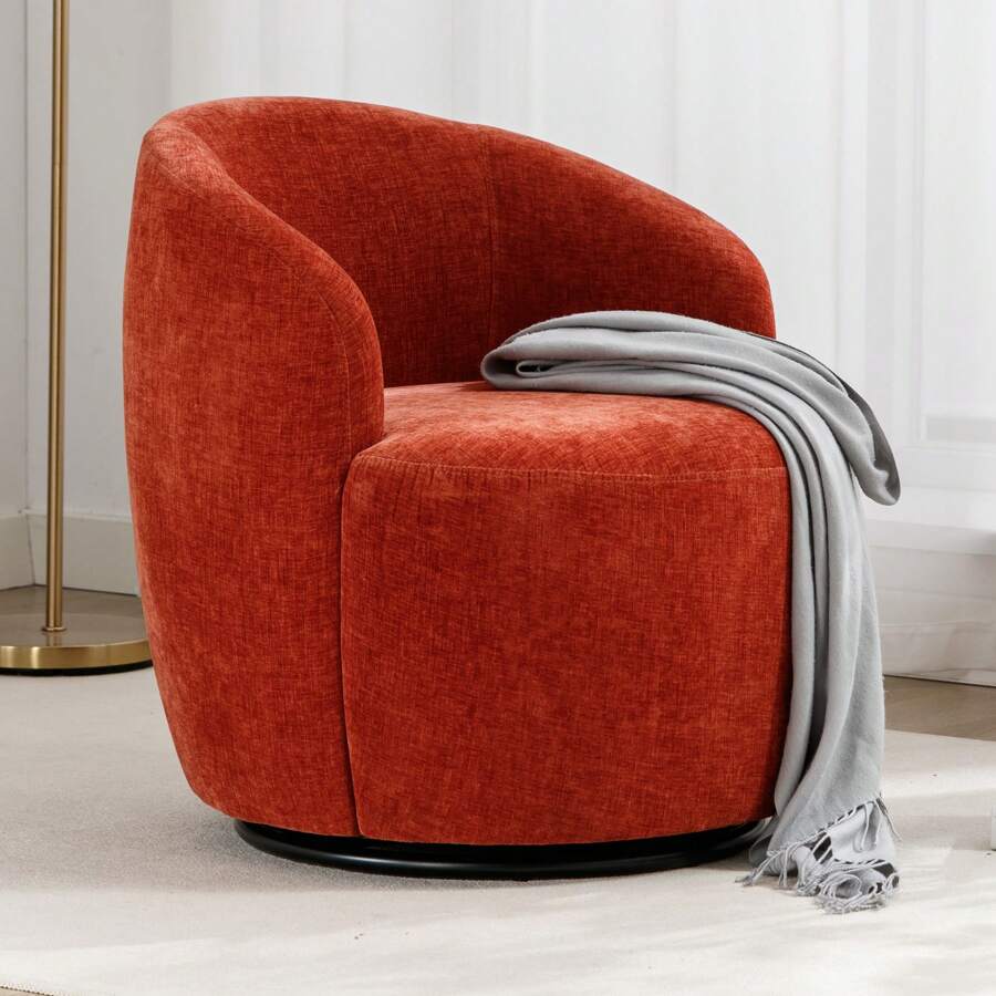 Swivel Barrel Chair, Small Swivel Accent Chair Comfy Round 360° Chenille Swivel ArmChair, Modern Round Accent Arm Chairs For Living Room Bedroom Nursery - 橘色 - 查看 1