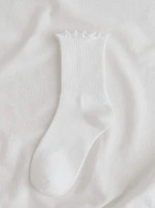 5 Pairs Women White Novelty Cute Ruffled Frilly Ankle Crew Socks - White - View 11