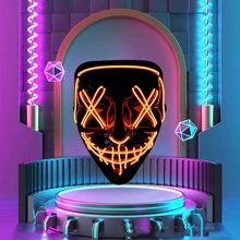 LED Illuminated Black V-Shape Halloween Mask, Glow-In-The-Dark Mask For Rave Party - Multicolor - View 12