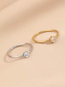 1pc Stainless Steel Fashionable And Simple Style Women's Golden And Silver Zirconia Ring, Suitable For Women's Daily Wear Or Gift Giving