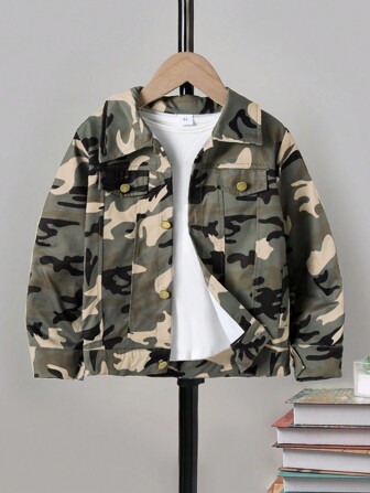 青少年男孩迷彩印花翻蓋口袋襯衫