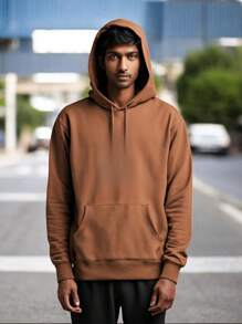 HOODIE sudadera con gorro y cangurera - Marrón - Ver 1