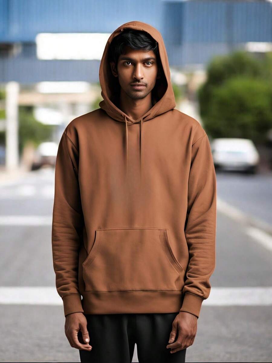 HOODIE sudadera con gorro y cangurera - Marrón - Ver 1