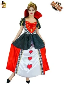 女士万圣节红心女王公主裙化妆舞会服装角色扮演服装 - 紅色 - 查看 1