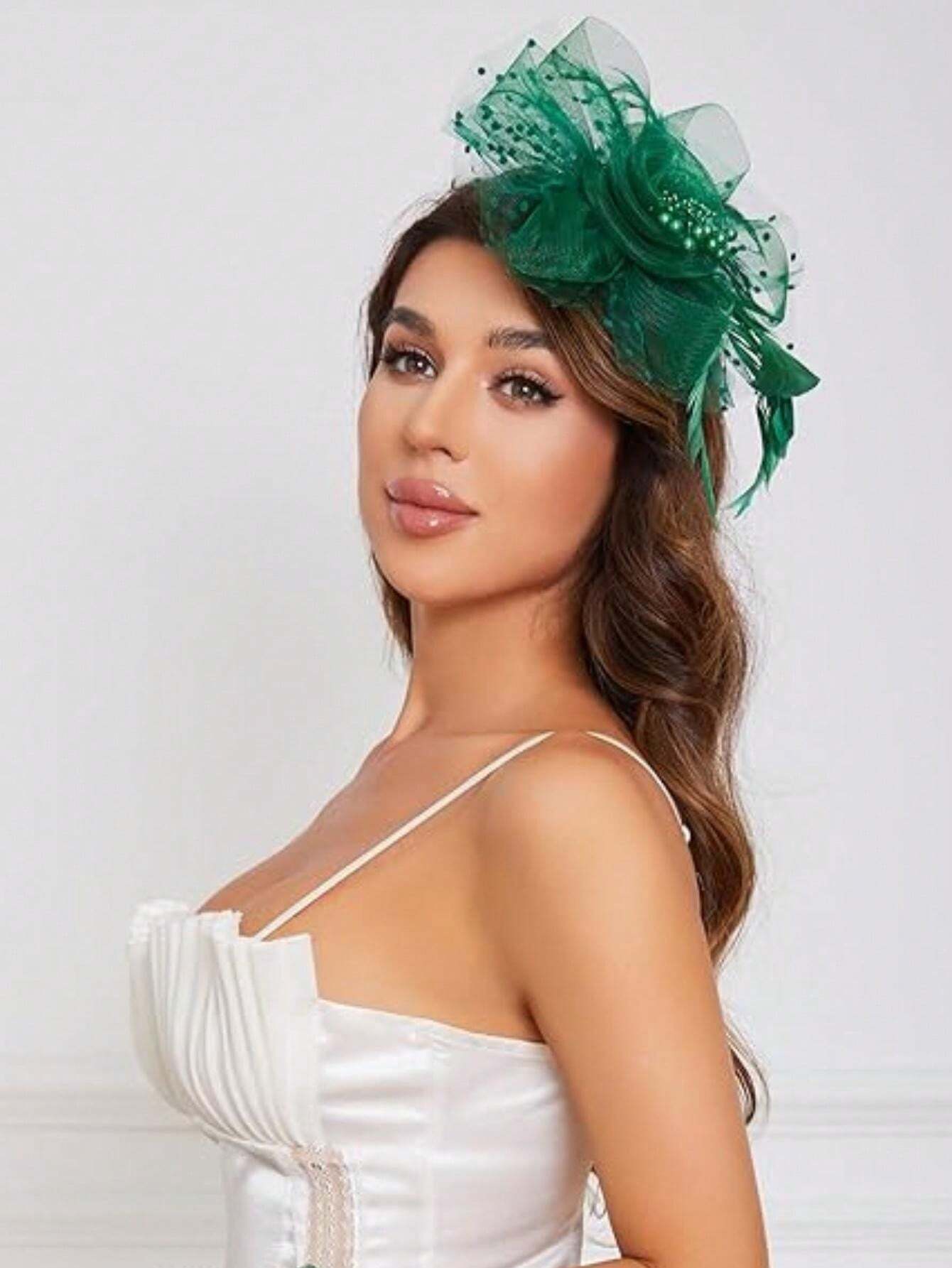 1 Piece Dark Green Fascinators Hats For Women Pillbox Hat 20s 30s 50s