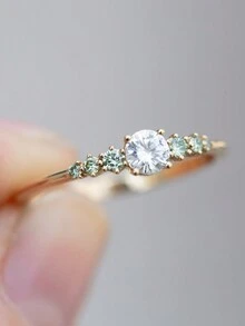 1 件优雅闪亮金色结婚/订婚戒指，镶嵌浅绿色宝石，适合日常佩戴 - 金色 - 查看 2