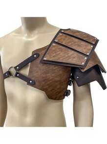 Viking Faux Leather Single Pauldron Shoulder Armor, Retro Medieval Knight Shoulder Armor For LARP/Cosplay Halloween - A - View 4