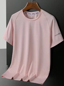 3pcs/Set Women's Crew Neck Short Sleeve Letter Printed Casual Sports T-Shirts (Light Pink + Purple + White) - Pink - View 5