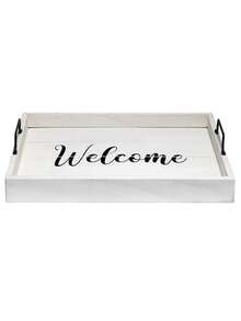 Elegant Designs 15.50 X 12 In. Welcome Decorative Wood Serving Tray With Handles - 彩色 - 查看 1