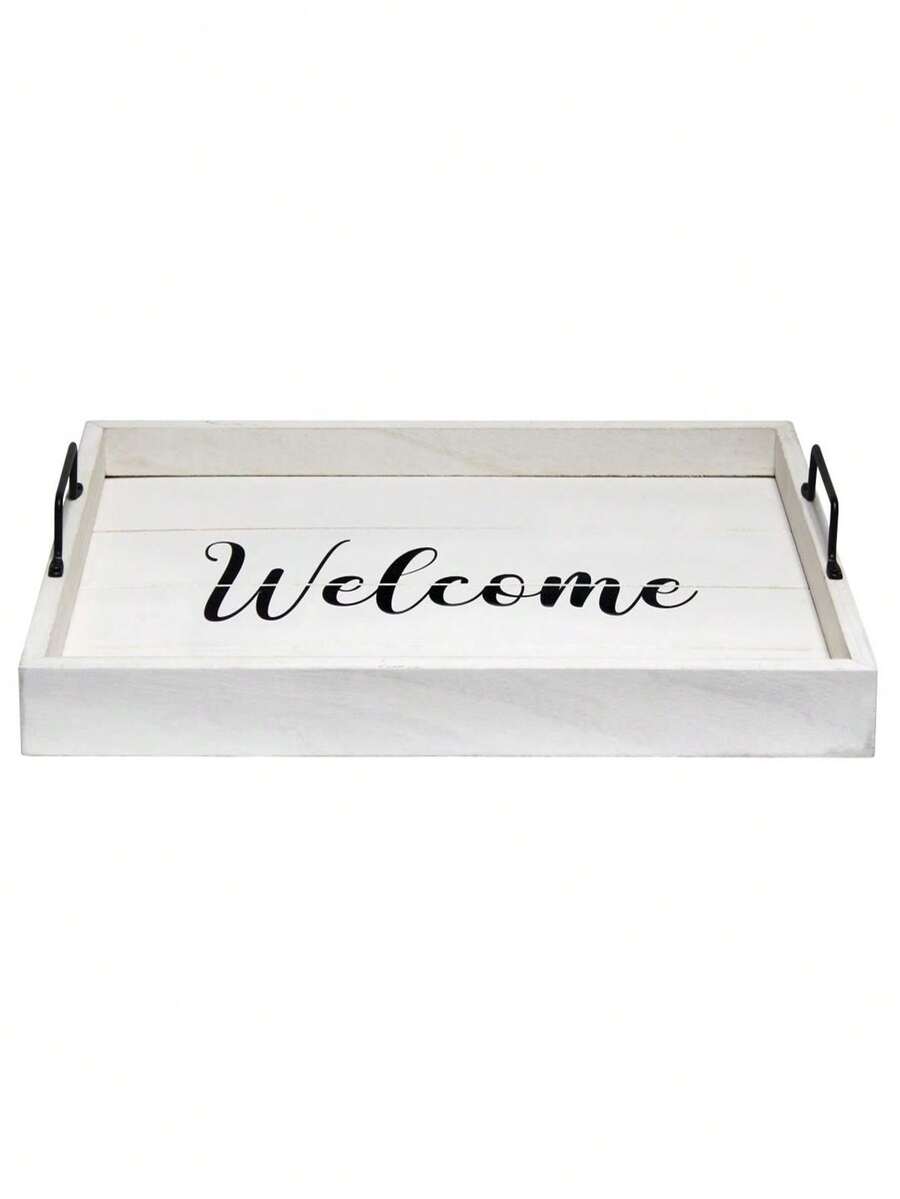 Elegant Designs 15.50 X 12 In. Welcome Decorative Wood Serving Tray With Handles - 彩色 - 查看 1