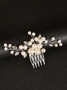 1件精美手工珍珠水钻发梳，女士新娘婚礼派对配饰，情人节配饰