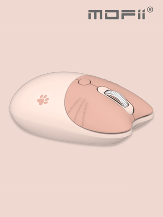 MOFII M3 無綫鼠標，具有輕巧可愛貓爪圖案和貓耳形狀，適用於 Windows、PC、筆記本電腦、台式機、杏色
