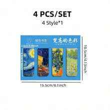 4قطع/مجموعة إشارات كتب مغناطيسية، أنماط منظر طبيعي للغابة والسحاب والغروب، إشارات كتب بموضوعات لوحات مشهورة - فان جوخ وموريه، لوازم قراءة الكتب لمكتب المدرسة والقرطاسية