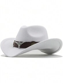 1 pieza Sombrero vaquero con ala, gorra ranchera tejida retro al estilo occidental - color sólido - Ver 8