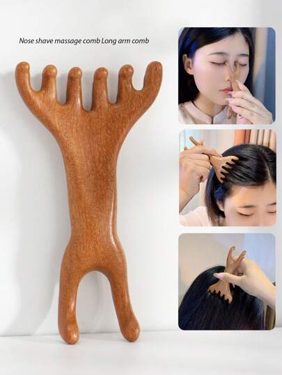 1 pezzo Pettine per massaggio facciale in legno di sandalo, strumento per massaggio a doppia faccia, capelli, accessori per capelli, cura dei capelli, scuola, ritorno a scuola, viaggio, elementi essenziali da viaggio, articoli per la casa, spa, strumento per massaggio, massaggio, massaggiatore, spa