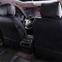 muchkey Car Seat Covers Five Seats Full Set PU Leather High Back Front And Rear Split Bench Car Seat Cover Waterproof Suitable For All Seasons - 黑色和咖啡色 - 查看 2