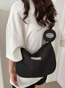 Túi đeo chéo vải màu trơn dành cho sinh viên mới, Túi đeo vai sức chứa lớn thông thường dành cho nữ - màu đen - Xem 1