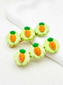 2 件女士粉色兔子抱胡萝卜绿色花边胡萝卜形发夹，全新设计 - 彩色 - 查看 7