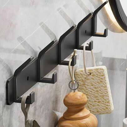1 pieza Gancho colgante de ropa de aluminio espacial, toallero, organizador de almacenamiento de baño y cocina