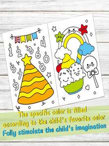 1 pieza Libro de invitaciones para colorear DIY, 12 páginas Libro de colorear creativo para fiesta de cumpleaños, regalo para invitar a familiares y amigos - multicolor - Ver 7