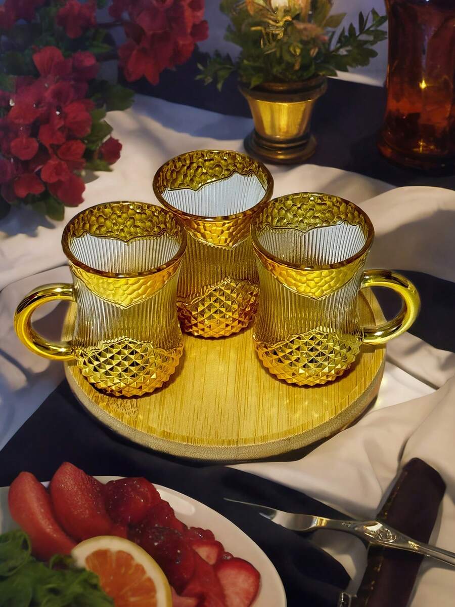 3 piezas Tazas de café de lujo exóticas de vidrio, taza de té negro, taza de té con flores, taza de café de vidrio - Multicolor - Ver 1