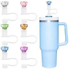 1 pieza/6 piezas Tapa con decoración de strass para pajita para vasos de 40 y 30 onzas, Cubre pajitas de silicona reutilizables, Accesorios para vasos, Cocina, Regalo de Navidad