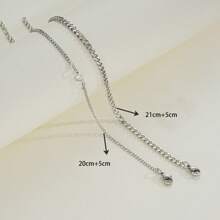 2pcs/Set Minimalist Heart Rhinestone Stainless Steel Chain Anklet Set, Gift For Women, Daily Wear Valentines,Mom,Mother,Mother's Day,Gift