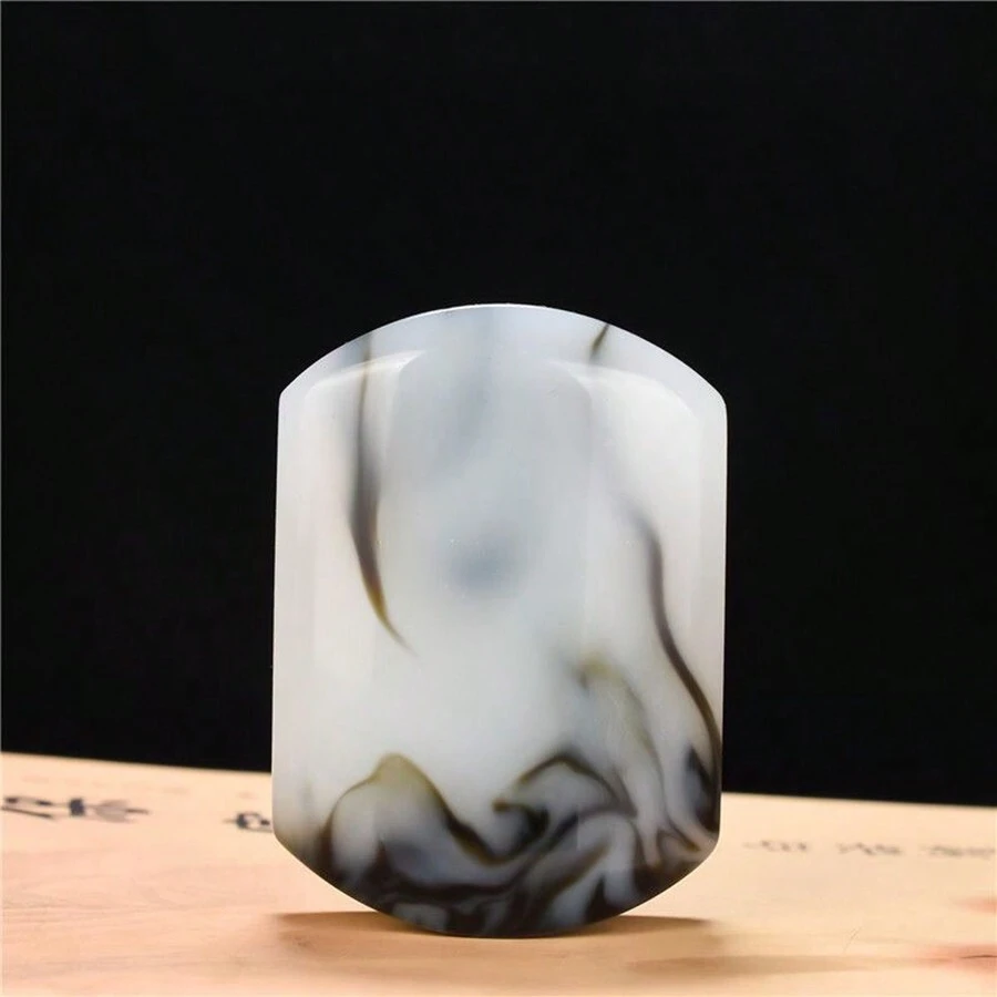 1pc Natural Jade Belt Buckle, Exquisite Jewelry, Lucky And Peaceful Amulet Jewelry, Handcrafted Carving, Gemstone Belt, Quartz Crystal, Gift For Men, Suitable For Holiday Party Gift, Quartz Crystal Gift - Black and White - View 1