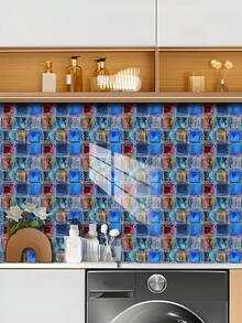 10pcs Colorful Mosaic Geometric Pattern Home Decoration PVC Imitation Ceramic Tile Wallpaper Wall Stickers, DIY Combination Self-Adhesive Wall Decor, Waterproof For Kitchen, Bathroom, Living Room, Bedroom, TV Background - Multicolor - View 5