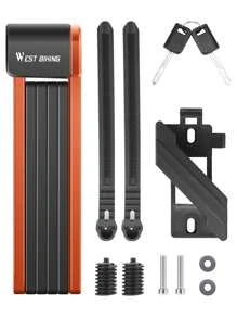 1 件 WEST BIKING 自行车折叠锁防盗钥匙锁，适用于山地车和电动自行车