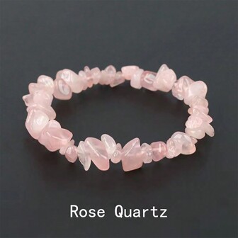 Asymmetrical Natural Gemstone Bracelet Stretch Chip Beads Nuggets  Rose Crystal Quartz Bracelets Bangles For Women