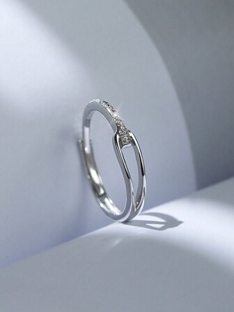 1pc Fashionable Minimalist Design Sparkling Curved Adjustable Ring