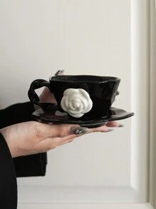 1pc 350ml High-End Camellia Ceramic Mug, Exquisite Design Tea Cup For Afternoon Tea Or Coffee, Gift Or Souvenir Back To School