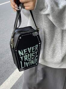 Bolsa de caramelos Halloween extravagante, bolso de hombro asimétrico de estilo punk rock, bolso cruzado de moda único de color negro, perfecto para fiesta de disfraces, moda Halloween y moda gótica