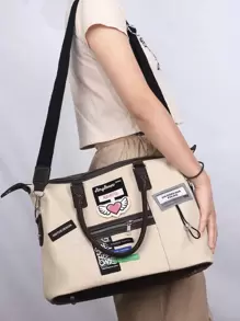 2024年新款时尚经典百搭字母图案、爱心形状和标签设计，大容量双手柄便携手提包适合购物。