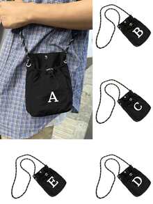 1pc Men's Black Drawstring Shoulder Bag Letter Lightweight Drawstring Small Bag All-Match Mini Shoulder Messenger Bag Outdoor Travel Messenger Coin Purse Man Bag Back To School Students School Supplies Fall Halloween Teacher Crossbody Bag Side Bag Summer Sling Bag For Man Cross Body Bag Side Bag Bag For Man Cylinder Bag Old Money Christmas Gifts For Men Scream Men Bag Bag For Men Winter - Black - View 1
