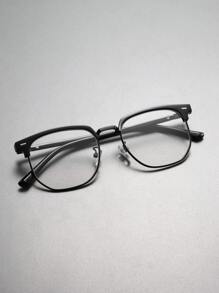 1pc Men Classic Square Rimless Eyeglasses Frame Metal Retro Optical Glasses Decoration Glasses Accessories - Black - View 1