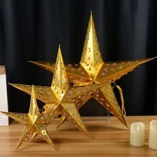 1 件镂空星形窗花纸灯笼星形灯罩花园悬挂装饰适用于婚礼生日圣诞节节日 - 彩色 - 查看 6