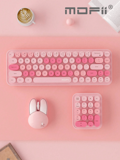 MOFII Conjunto de teclado e mouse sem fio três em um, cor rosa mista, altamente atraente, fofo e doce, adequado para desktop, laptop, tablet e escritório em casa